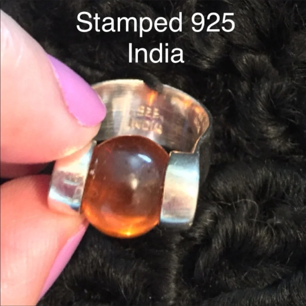 925 SterlingSilver Orange Petrified  Amber 6 India - Picture 5 of 8